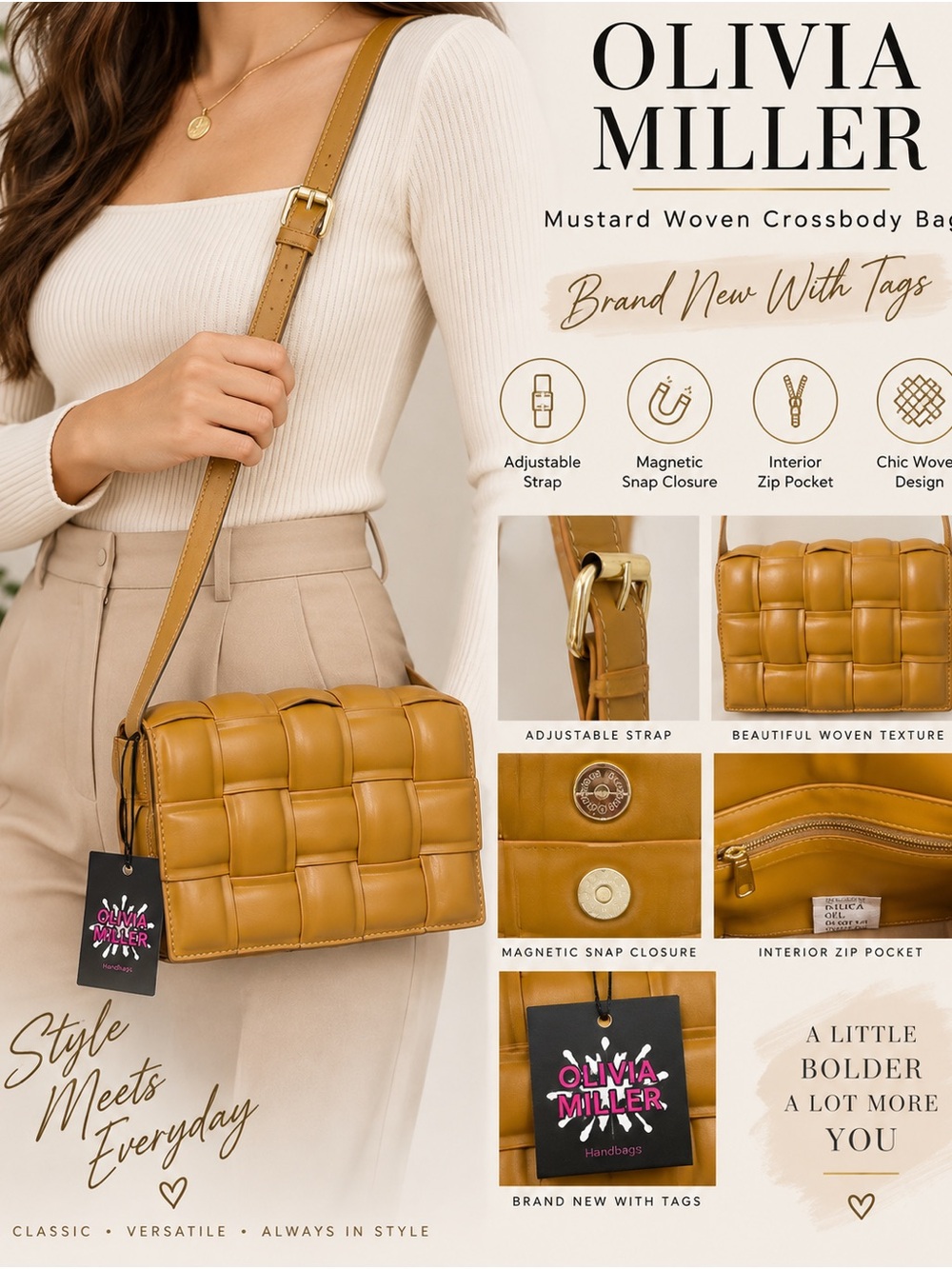 Olivia Miller Mustard Woven Leather Crossbody